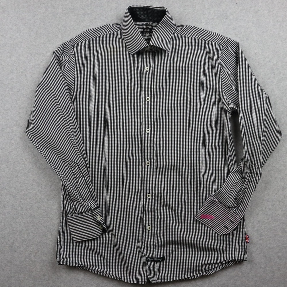 English Laundry Shirt Mens 16 34/35 Dress Button Up Black Check Long Sleeve
